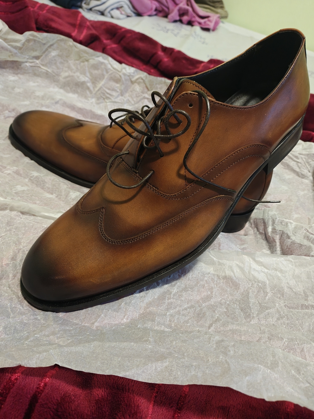 Men's Cognac Leather Derby Oxfords - Classic Lace-Up Made In Italy 46